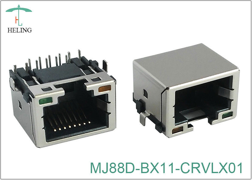 MJ88D-BX11-CRVLX01 RJ45沉板带灯带壳正向90度H=10.15