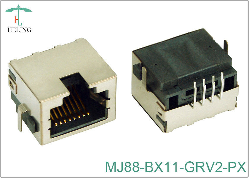 MJ88-BX11-GRV2-PX RJ45带壳沉板H=1.8  DIP 反口